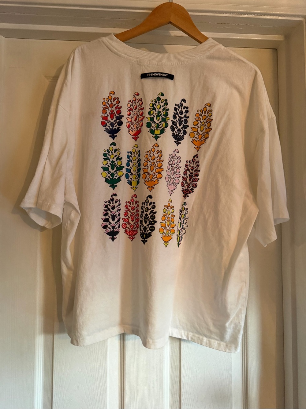 FP Movement by Free People White Tee with Multicolor Floral Motif